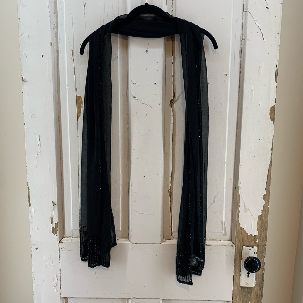 Sheer Black Crystal Sparkly Scarf